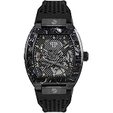 Philipp Plein The $keleton Collection Luxury Mens Watch Timepieces with a Black Strap and Dial Featuring a IP Black Case