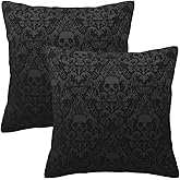 NHJMH Gothic Black Skull 2 Pack Throw Pillow Covers Square Sofa Cushion Cover Home Living Room Bedroom Bed Case Office Waist Protection Car Lumbar Cover, 18 x 18-Inch (A238)