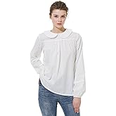 BEAUTELICATE Women Edwardian Shirt Petter Pan Collar Back Buttons Long Puff Sleeve Victorian Blouse