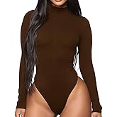 PALINDA Women's Turtleneck Long Sleeve Ribbed Knit Bodysuit Sexy Bodycon Stretchy Leotards