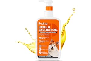 PUAINTA Krill and Salmon Oil for Dogs & Cats for Healthy Skin and Coat, 25% Max Omega 3 for Dog Fish Oil Supplement with EPA & DHA, Vitamin A, E for Dry Skin, Itchy & Allergy Skin Relief -8 oz, Liquid
