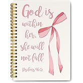 JKMBN Christian Bible Verse Journaling Notebooks, Coquette Pink Bows Spiral Notebook Journal, Christian Gifts for Women Girls, God is Within Her Notebook, Hardcover Lined Notebook 5.5 x 8.3
