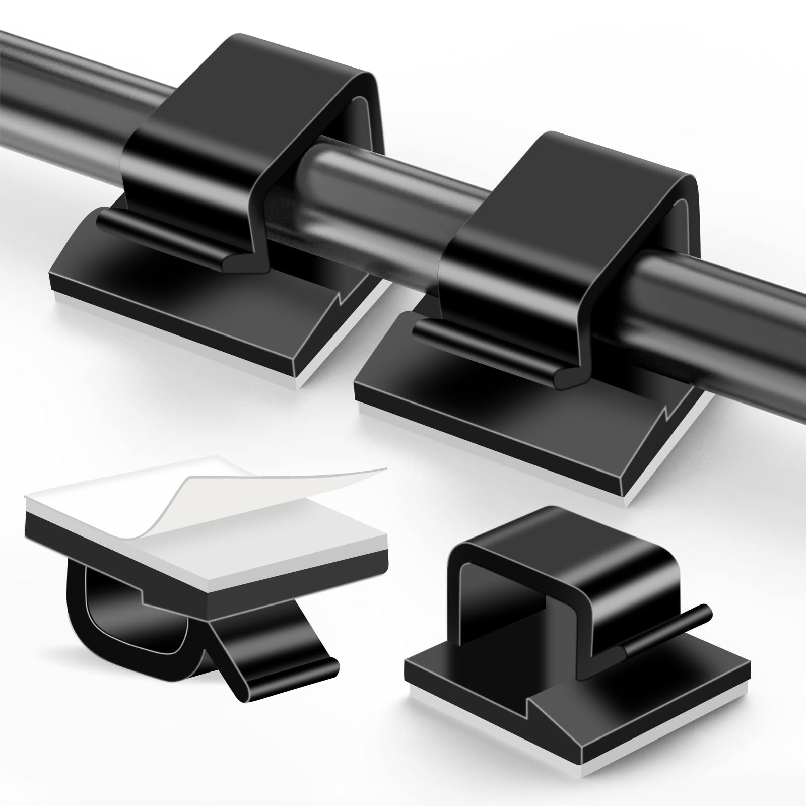 Photo 1 of 100 PCS Adhesive Cable Clips, Coopache Ethernet Wire Clips for Cords, Wire Holder Organizer Cord Management, Cable Cord Clips for Home Office Desk, Car, TV, PC, (Black)