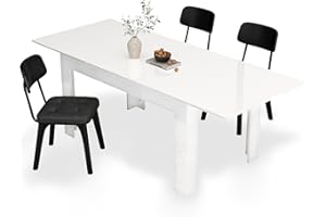 Fingertip WD Extendable Dining Table for 6-10 Person, Wooden Dining Room Table, Modern Extendable Table for Gatherings, Meeting for Small Kitchens, Dining Office Areas(White)