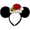 Needzo Christmas Mouse Ears Headband with Red Santa Claus Hat and Mistletoe for Holiday Parties, One Size Fits Most