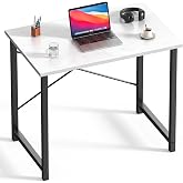 DUMOS 32 Inch Small Computer Desk, Home Office Desks for Bedroom, White | Modern Study Writing Work Table, Craft PC Gaming Desk Simple Workstation with Reinforcement Structure