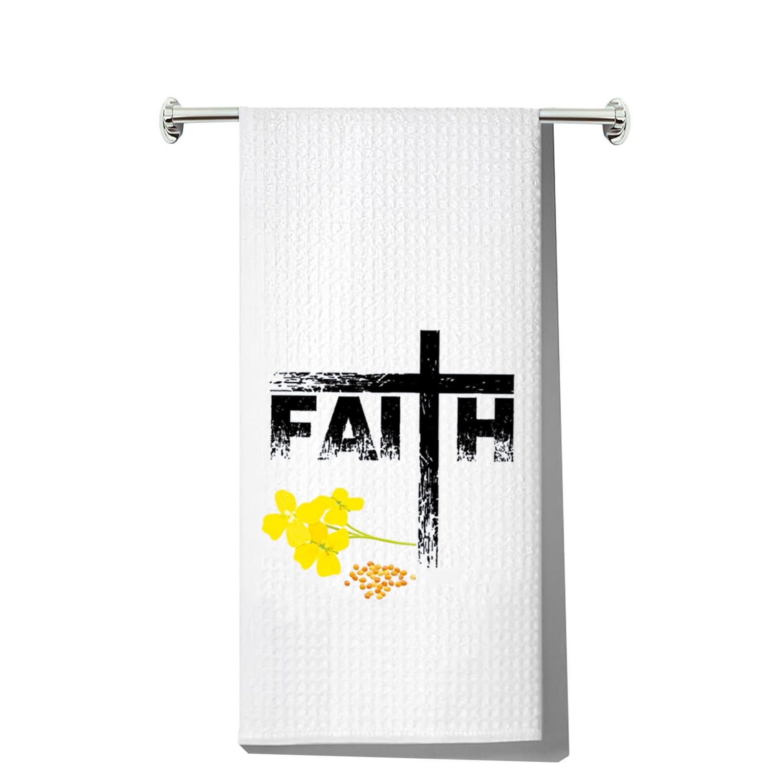 LEVLO Faith Mustard Seed Kitchen Towel Christian Gift Religious Inspirational Tea Towels Religious Baptismal Gift Waffle Weave Kitchen Decor Dish Towels (Faith Towel)
