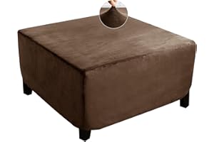 EVOLLER Stretch Velvet Ottoman Cover 35-40" Brown Square Foot Stool Slipcover for Living Room Washable Removable(Size-XL Plus