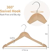 REQUISITE NEEDS Wooden Coat Hangers 20 Pack 360° Rotating Hook Non Slip Notches view 3