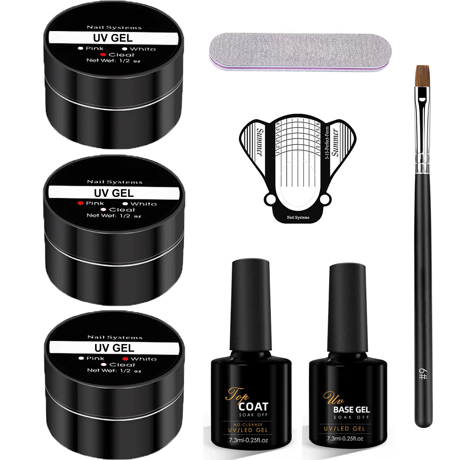 TEEROVA Builder Gel Nail Kit - 3 Colors 30g Clear Pink White Nail Extension Hard Gel Nail Kit Nail Strengthen UV Gel Nail Art Manicure Set with Nail Forms Nail Brush Gel Base Top Coat Set