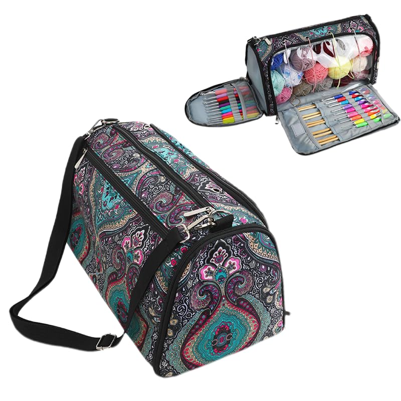 Soulnioi Knitting Bag Crochet Projects Tote Bag Knitting Bags Knitting Organizers Craft Bags with Compartments Tote Storage Organizer Portable Individual Compartments for Carrying Unfinished Project