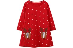 HILEELANG Toddler Girl Christmas Dress Long Sleeve Fall Winter Cotton Casual BasicTunic Shirt Dresses