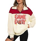 LUKYCILD Football Sweatshirts for Women Quarter Zip Pullover Game Day Shirt | Women Football Sweatshirts Football Season Game Day Shirts Casual Team Fans Sweatshirt V Neck Zip Up Collared Top