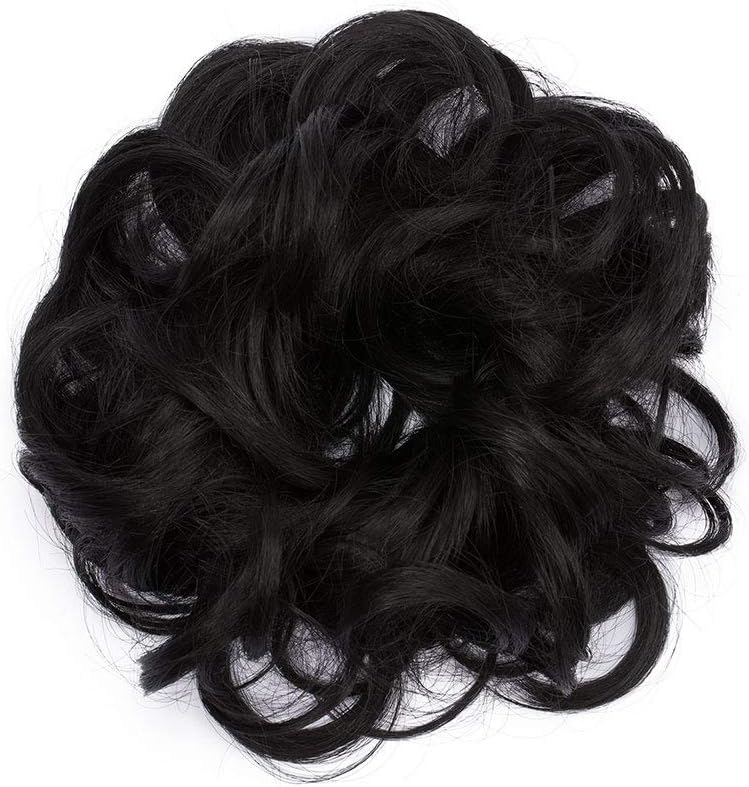 Messy Hair Scrunchies - Hair Bun Extensions & Curly Wavy Pieces for Women's Updo, Ponytail & Donut Chignons - Natural Black - Image 3