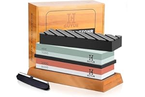 GUYUE Knife Sharpening Stone Set, 2 in 1 Grit 400/1000 3000/8000 Professional Whetstone Sharpener Set,Professional Best Kitch