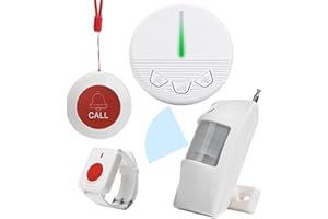 CYSSJF Motion Sensor Bed Alarm Caregiver Pager Indoor Alarm Room with Wireless Motion Fall Prevention for Elderly Monitoring Seniors Dementia Patients Seniors Home Door Chime (SJ PR1+CPM+SW+HG1-1+1+1+1)