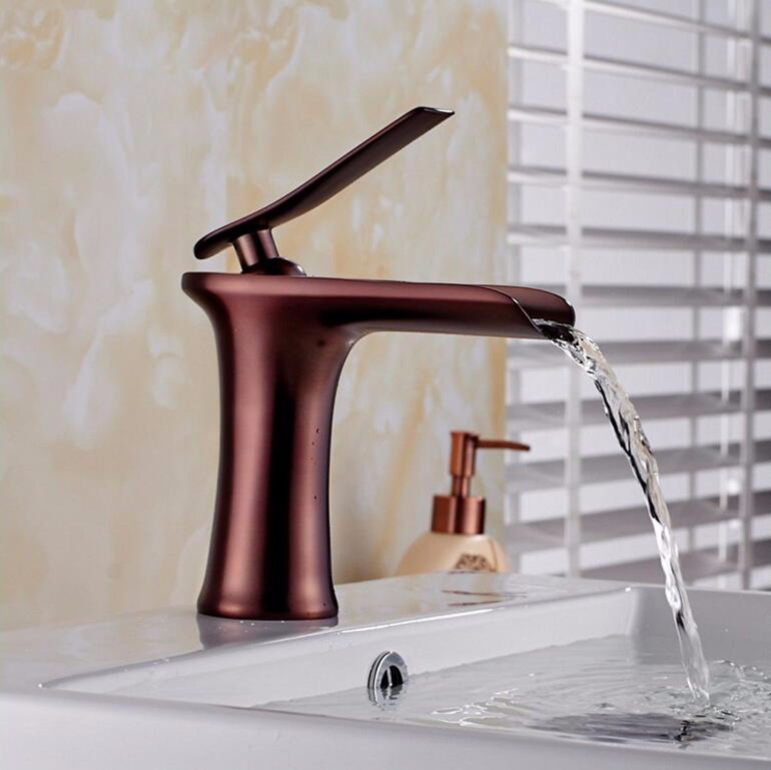 Ssby Modern Minimalist Copper Brown Bathroom Faucet Cold And Hot