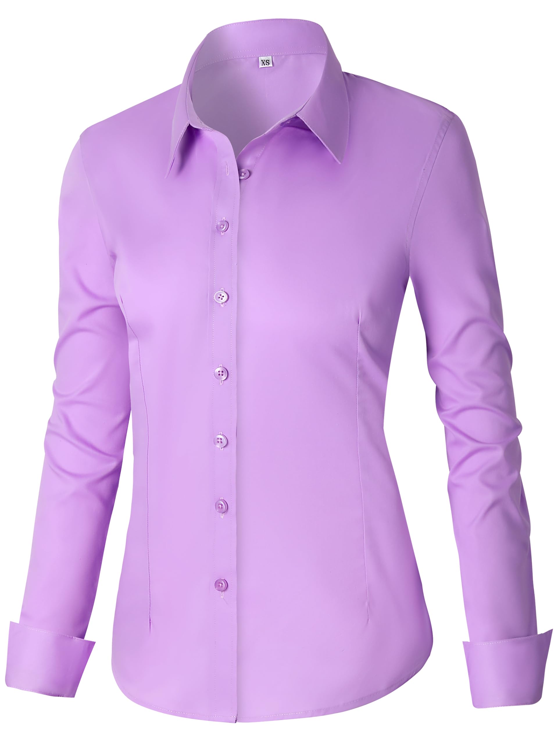Photo 1 of CUNLIN Lilac Light Purple Button Down Shirt Long Sleeve Women Dress Shirts for Woman Lavender top Blouse Blouses Dressy Womens Tops Collared up Oxford Cotton Lavender M
