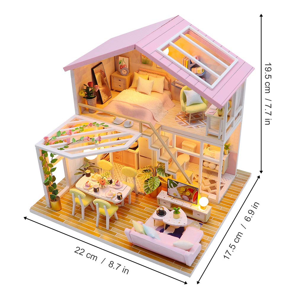 GuDoQi DIY Miniature Dollhouse Kit, Tiny House kit with Furniture and Music, Miniature House Kit 1:24 Scale, Great Handmade Gift for Birthday Easter Day, Sweet Time House
