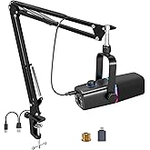 ZealSound XLR/USB Dynamic Microphone for Gaming Podcast,Mic for iPhone Phone PC Computer Gaming Streaming Microphone with RGB Light,Mute Button,Mic Gain,Headphones Jack,Boom Arm Stand,Singing YouTube