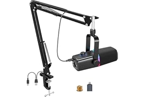 ZealSound XLR/USB Dynamic Microphone for Gaming Podcast,Mic for iPhone Phone PC Computer Gaming Streaming Microphone with RGB Light,Mute Button,Mic Gain,Headphones Jack,Boom Arm Stand,Singing YouTube