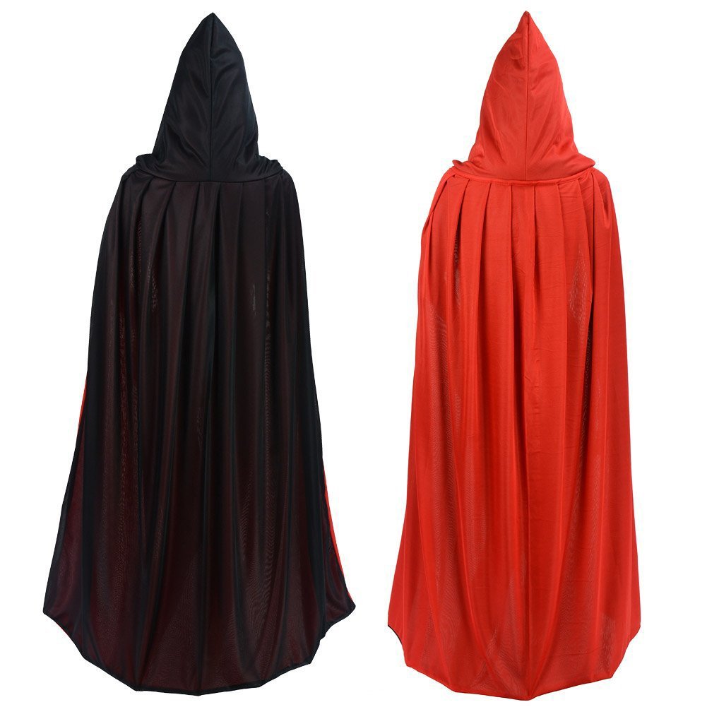 Moonlove Reversible Black and Red Halloween Cape Cloaks Devil Vampire Wizard Devil Long Adults Kids Cosplay Costume Fairytale for Christmas Party Costume Ball, With Hooded Hat, 170 CM Long