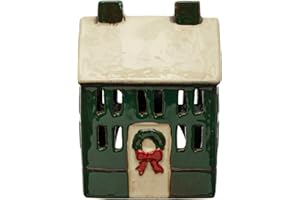 Creative Co-Op 4' L x 3-1/4'W x 5-1/2'H Hand-Painted Stoneware House, Reactive Glaze, Green, Cream Color & Red (Each One Will