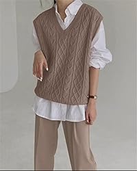 Women's V Neck Sweater Vest Oversized Sleeveless