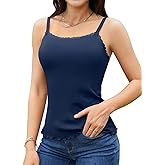 V FOR CITY Women Built-in Bra Camisoles Lace Adjustable Strap Tank Tops Ribbed Cami Undershirts