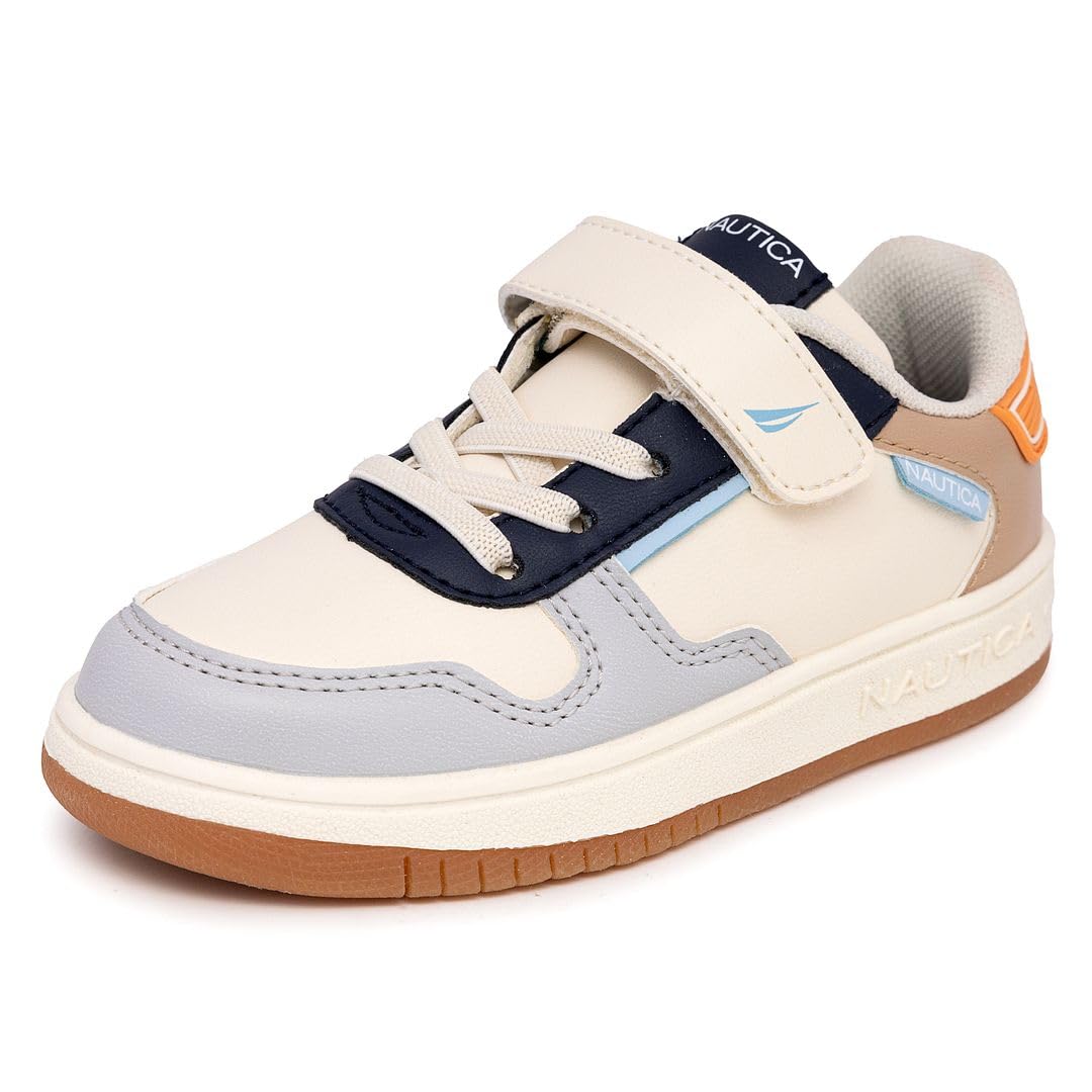 Nautica Kids Shoe Stylish Casual Loafer for Toddlers and Little Kids Durable and Comfortable Strap Sneakers-Almiana Boys-Bone Blue Color Block-Size 6 Image