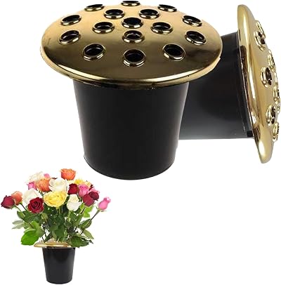 Caliko Grave Flower Holders Set of 2 Gold Lids Grave Vases for Memorials