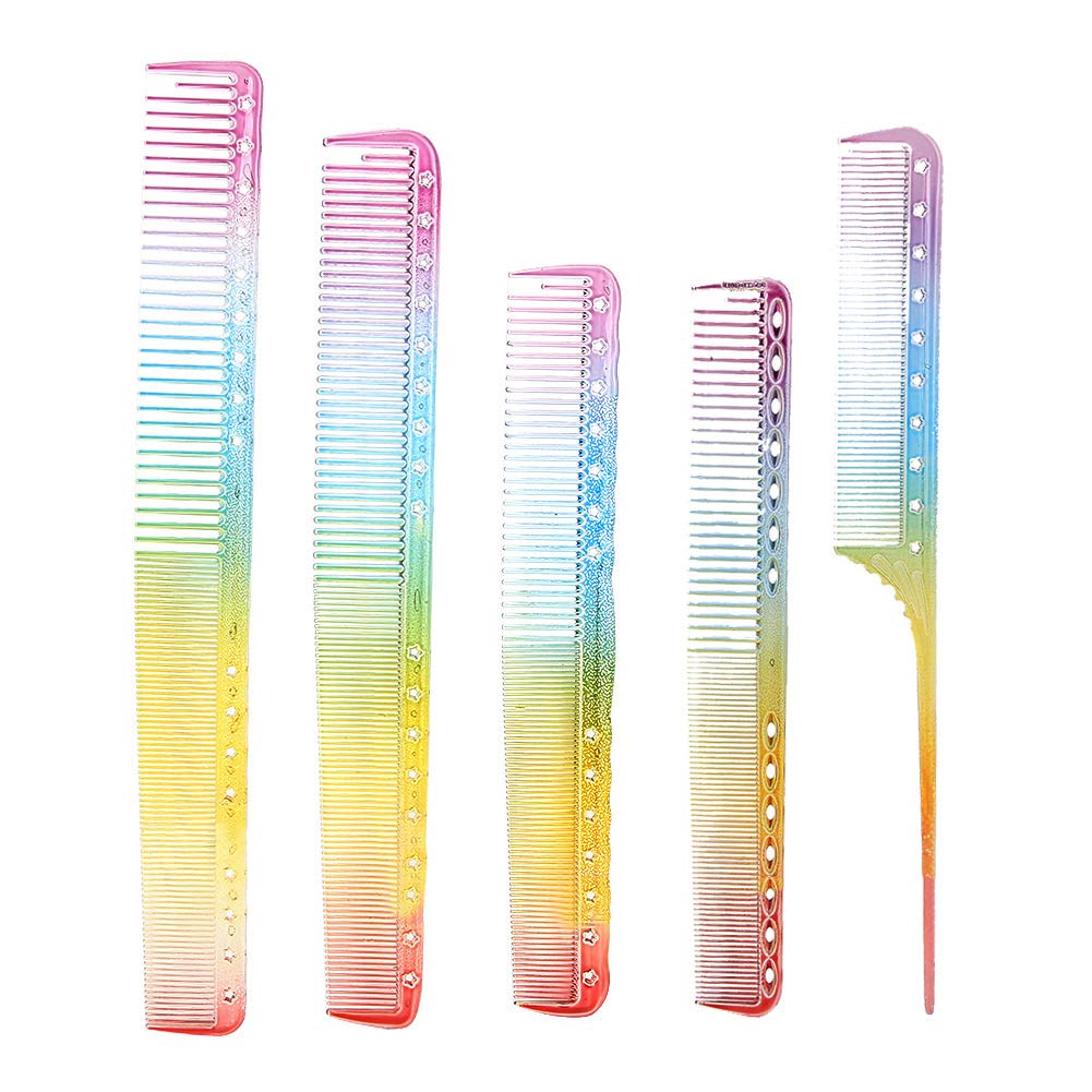 Hairdressing Comb 5pcs Professional Rainbow Color Haircut Comb, Hair Cutting Styling Comb Dyeing Hair Comb, Straight Hair Comb for Salon Barber Shop
