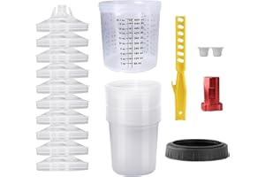 ROIKETU Disposable Paint Mixing Cup Kit,HVLP Paint Sprayer Gun Mixing Cups 20 Ounce (600ml) Kit with 10 Cups and Lids System, 2 Plugs and 1 Hard Cup with Retainer Ring, 1 Cup Adapter,Paint Stirrer (10)