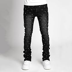 Kodaruber Mens Stacked Jeans Slim Fit Ripped Skinny