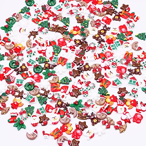 200pcs Christmas Resin Charms for Crafts, Christmas Slime Flatback Charms，Ornament Scrapbooking DIY Crafts, Miniature Ornaments for Christmas Embellishments, Craft Supplies Mini Christmas Decorations