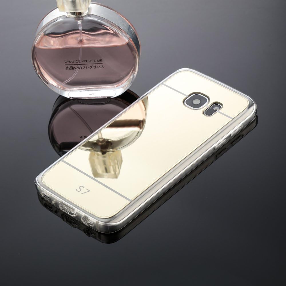 [Free Film] S7 Case Luxury Mirror Cover [Ultra-Thin] [Ultra-Slim] Flexible TPU Back Protective Case for Samsung Galaxy S7 ,Scratch Resistant Slip Resistant - Gold