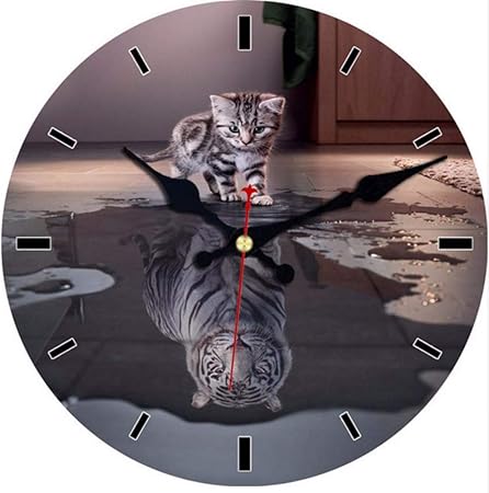 Djkaa Chat Mignon Tigre Horloge Murale Design Moderne Silencieux Salon Decoration Home Decor Montres Grande Horloge Murale Pas De Ticking Son Bois 16 Pouces Amazon Fr Cuisine Maison