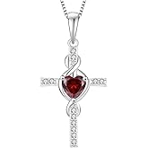 Lwsary Infinity Cross Necklace 925 Sterling Silver Crucifix Christian Religious Pendant Birthstone Jewelry Gifts for Women