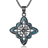 Suiknsn Witches Knot Necklace 925 Sterling Silver Turquoise/Abalone Black Nudo De Bruja Pendant Necklace Wiccan Jewelry Christmas Birthday Gifts for Women Girlfriends Daughter