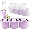 Tcamp Tumbler Ice Mold, Ice Cube Tray for 30 oz -40 oz Tumbler Cup, 3 Pcs Silicone Hollow Cylinder Ice Mold with Lid and Bin for Freezer, Ice Drink, Juice, Whiskey, Cocktail (Purple)