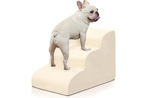BOMOVA Dog Stairs for Small Dogs, 3-Step Dog Steps for Bed and Couch, High Density Foam Pet Stairs for Small Dogs and Cats, Non-Slip Bottom Dog Ramp, Cream, 2/3/4/5 Steps