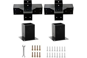 Anman 4-Way Right Angle Corner Wood Brackets(Alloy Steel) with Screws for 4x4 (Actual: 3.5x3.5), DIY Pergola Kit/Gazebo Kit/Patio/Sheds (4 Way pergola Brackets & Flange Anchor Bases (2 PCS))