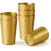 6 Pack 12 oz Stainless Steel Insulated Cup, Wave Pattern Double Wall Vacuum Small Metal Cup, Reusable Camping Cups Unbreakable Indoor Outdoor for Party, Home, Office, BBQ, Gold