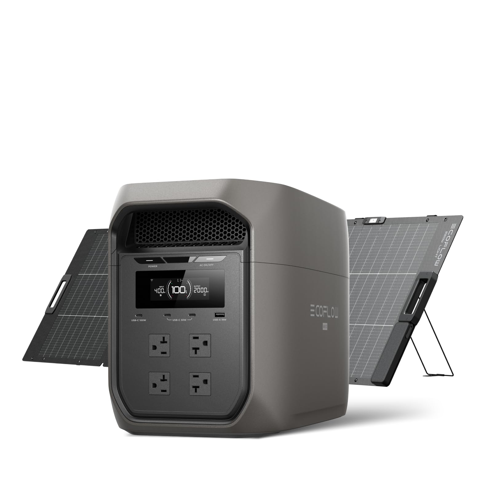 EF ECOFLOW Portable Power Station DELTA 3 MAX with 220W Solar Panel, 3400W X-Boost Output, Ultra-Fast 0-80% Charging in 1.13 Hr, Home Backup & RV Camping (Black) Image