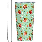 JASROTAO Strawberry Tumbler,Red Strawberry 20oz Stainless Steel Insulated Travel Tumblers,Travel Coffee Mug with Lid and Straw Water Bottle Drink Tumbler Cups Gifts for Women Men Lovers