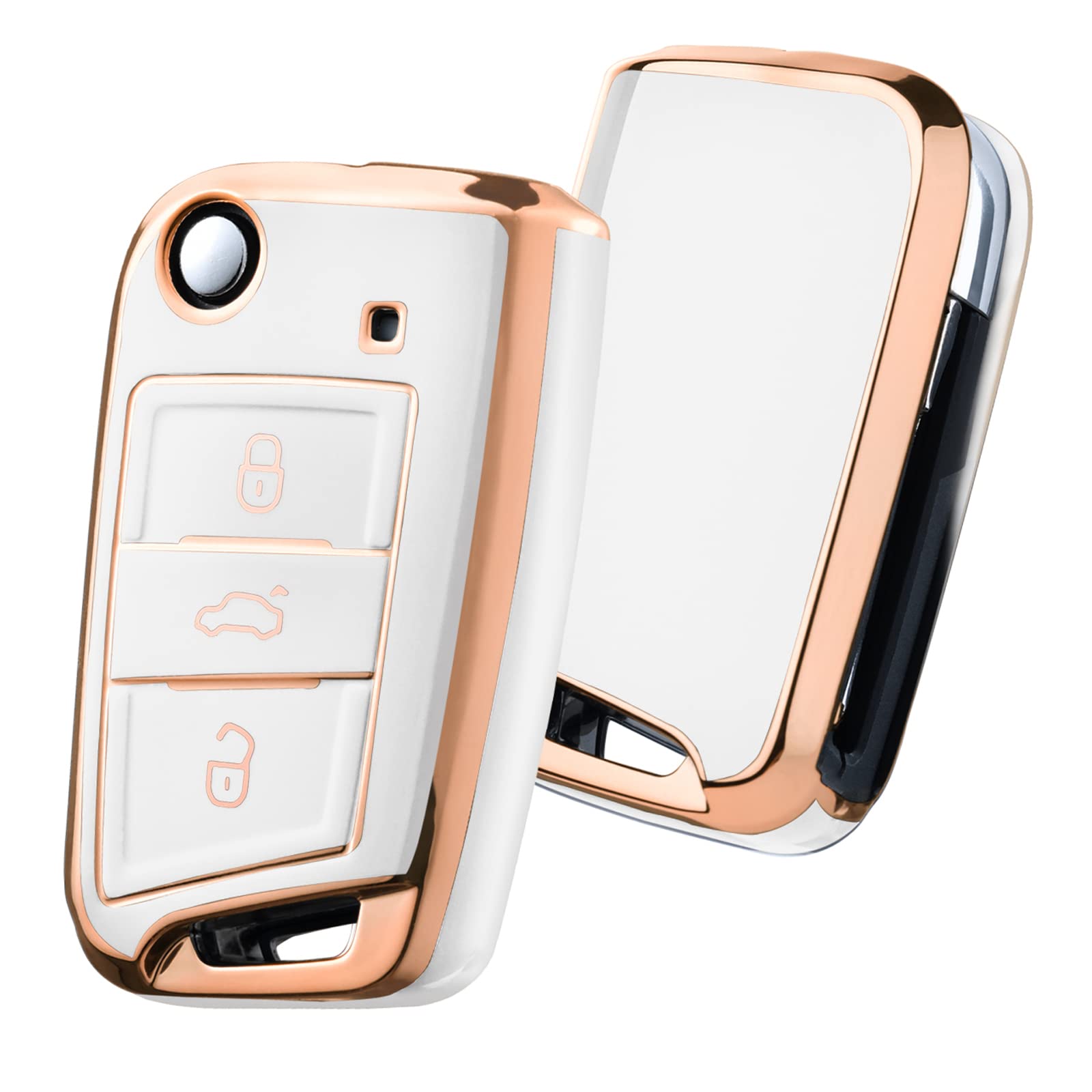 Car Key Cover for VW Golf 7 Key Box/Key Case Cover for VW, Polo, Skoda, Seat, 3 Buttons (gold trim-white) — image 1