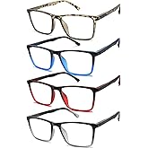 READITEASY Reading Glasses Men Blue Light Blocking 4 Pack, Wide Computer Readers for Men with Spring Hinge Reduce Eyestrain/UV/Dryness, Square Large Trendy Eyeglasses 1.0