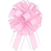 MECCANIXITY 12pcs 6 Inch Large Big Pull Bow Organza Gift Wrapping Bows Ribbon for Wedding Car Baskets Presents Christmas Bow, Pink