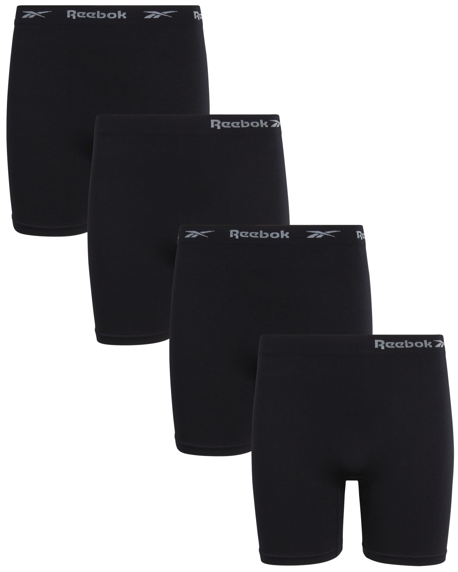 Photo 1 of Reebok Girls' Boyshorts Underwear - 4 Pack Soft Seamless Long Leg Boy Shorts - Playground Shorts for Girls (6-16), Size 6-7, All Black