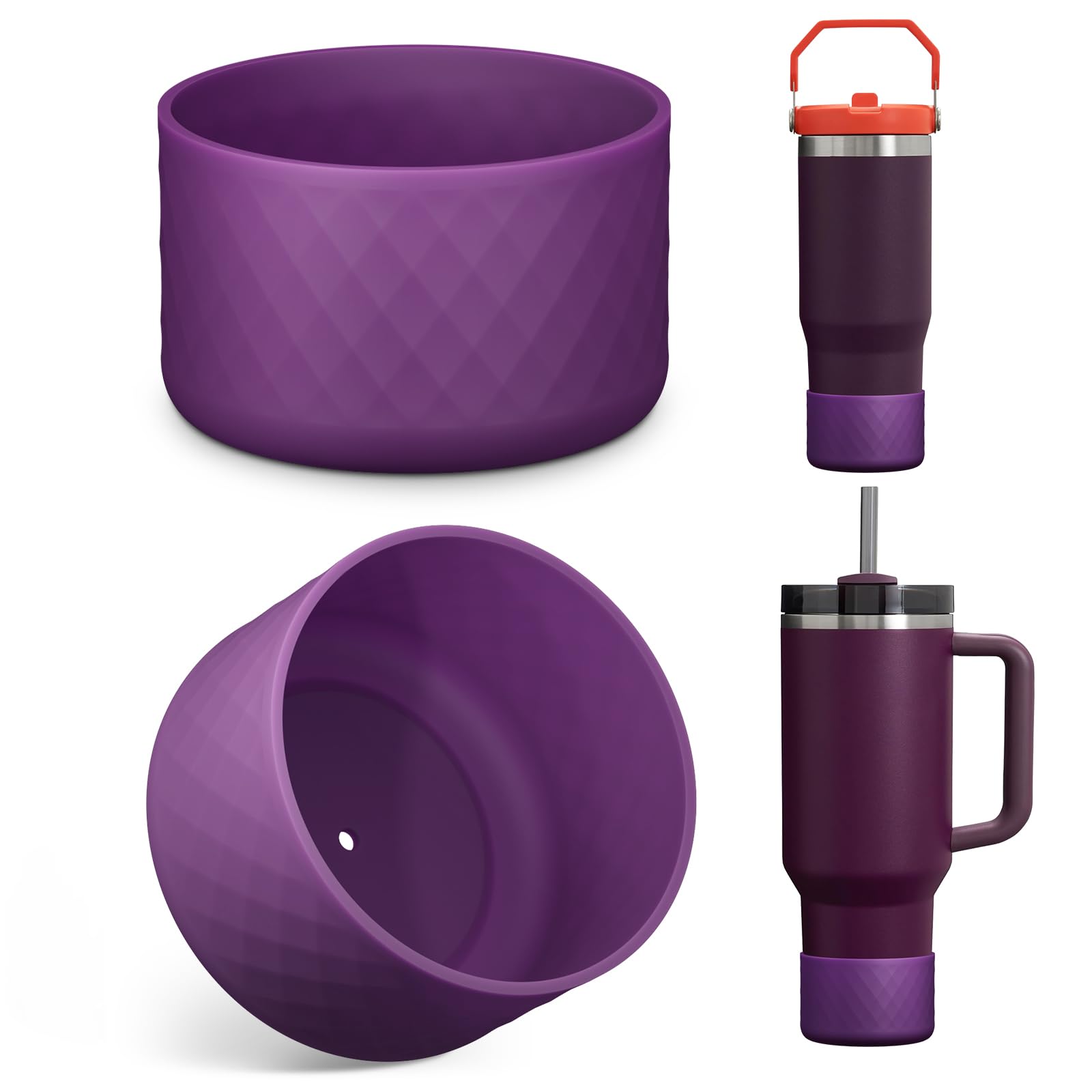 Photo 1 of Upgrade 2PCS Protective Silicone Boot Bumper for Stanley Quencher Adventure 40oz 30oz IceFlow 20oz 30oz Tumbler, Water Bottle Bottom Sleeve Cover Accessories for Stanley Mug Cup(Dark Purple)